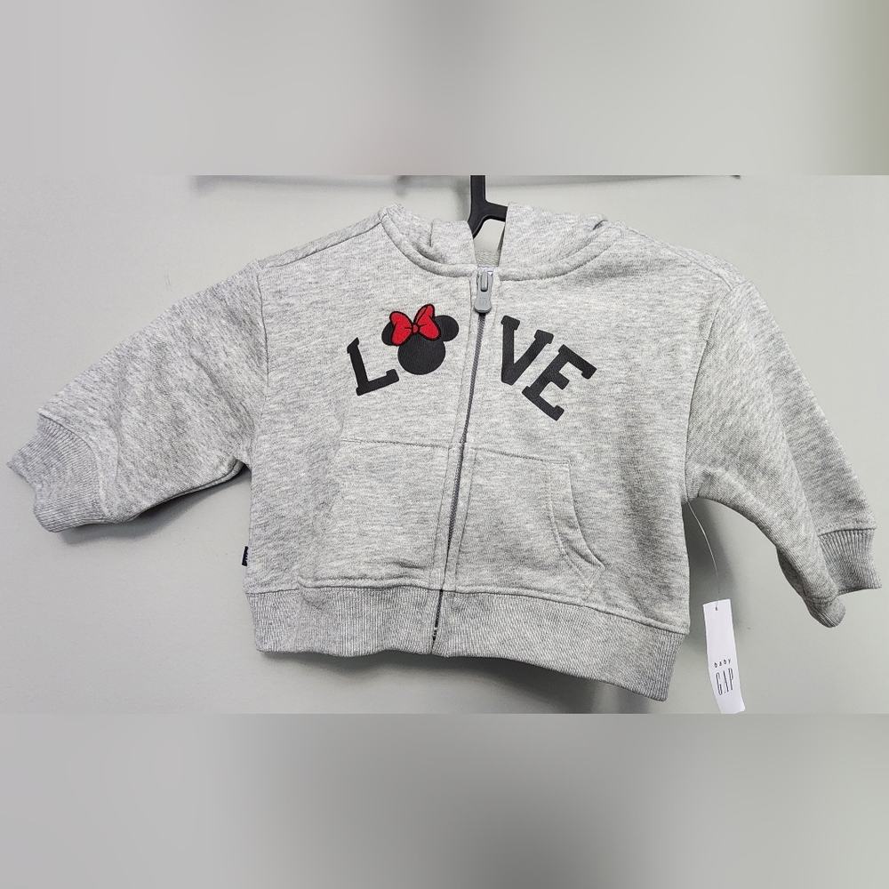 GAP Baby Gray Hoodie with Love and Bow Graphic Sz 6-12 Months